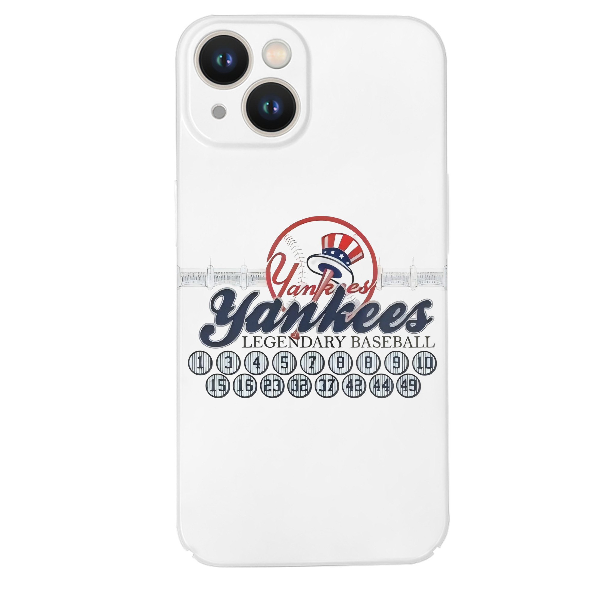 New York Yankees Legendary Baseball IPhone 14 Series Full-Cover Hard Case – Shockproof With Raised Camera Protection – Precise Cutouts, Wireless Charging Compatible – Durable, Anti-Yellowing, Easy To Clean